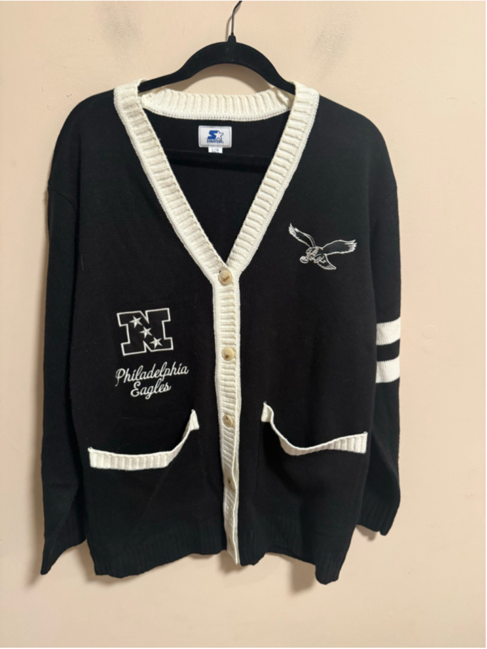 NFL Starter Black Philadelphia Eagles Back Shot Button Up Cardigan- Large
